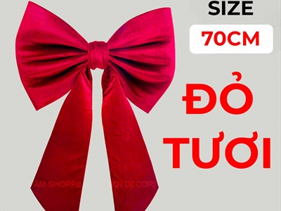 Nơ đỏ vải nhung xịn 2 cánh đuôi xéo dài cỡ lớn [Đứng form - Nhiều cỡ] PK-NO-12